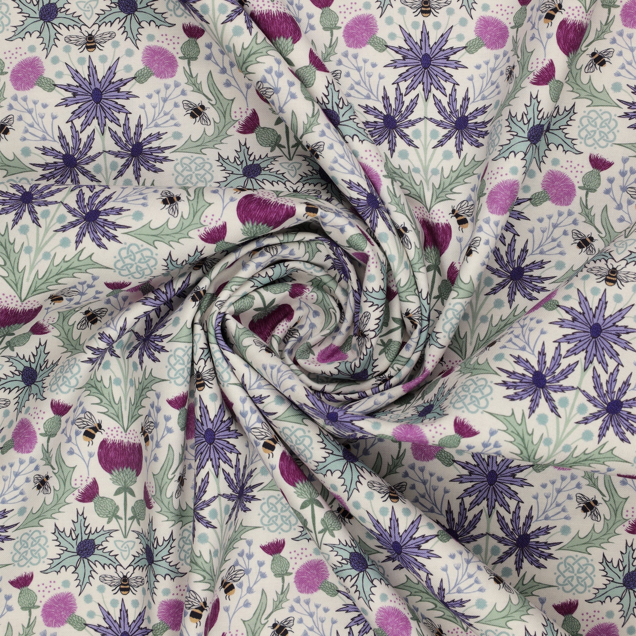 A Celtic Summer Fabric Collection - Mirrored Thistle and Bee Cream - Image 2
