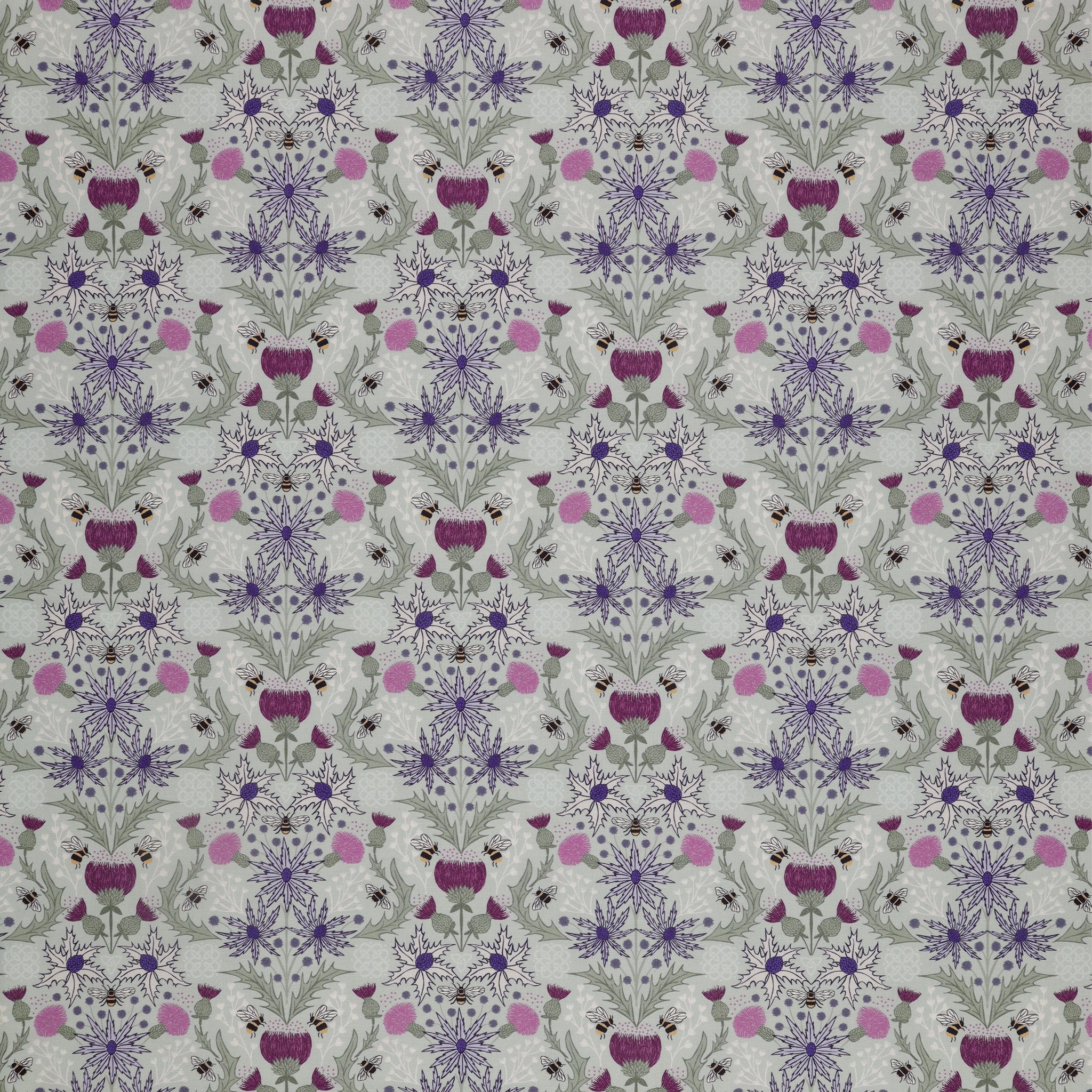 A Celtic Summer Fabric Collection - Mirrored Thistle and Bee Duck Egg