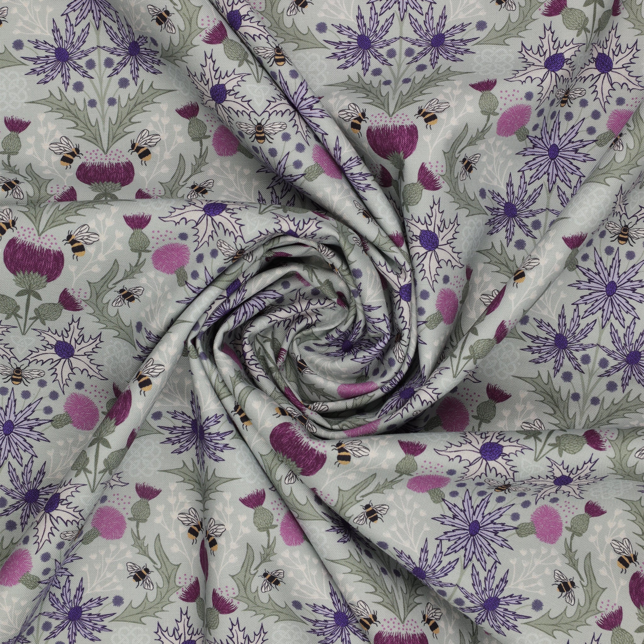 A Celtic Summer Fabric Collection - Mirrored Thistle and Bee Duck Egg - Image 2