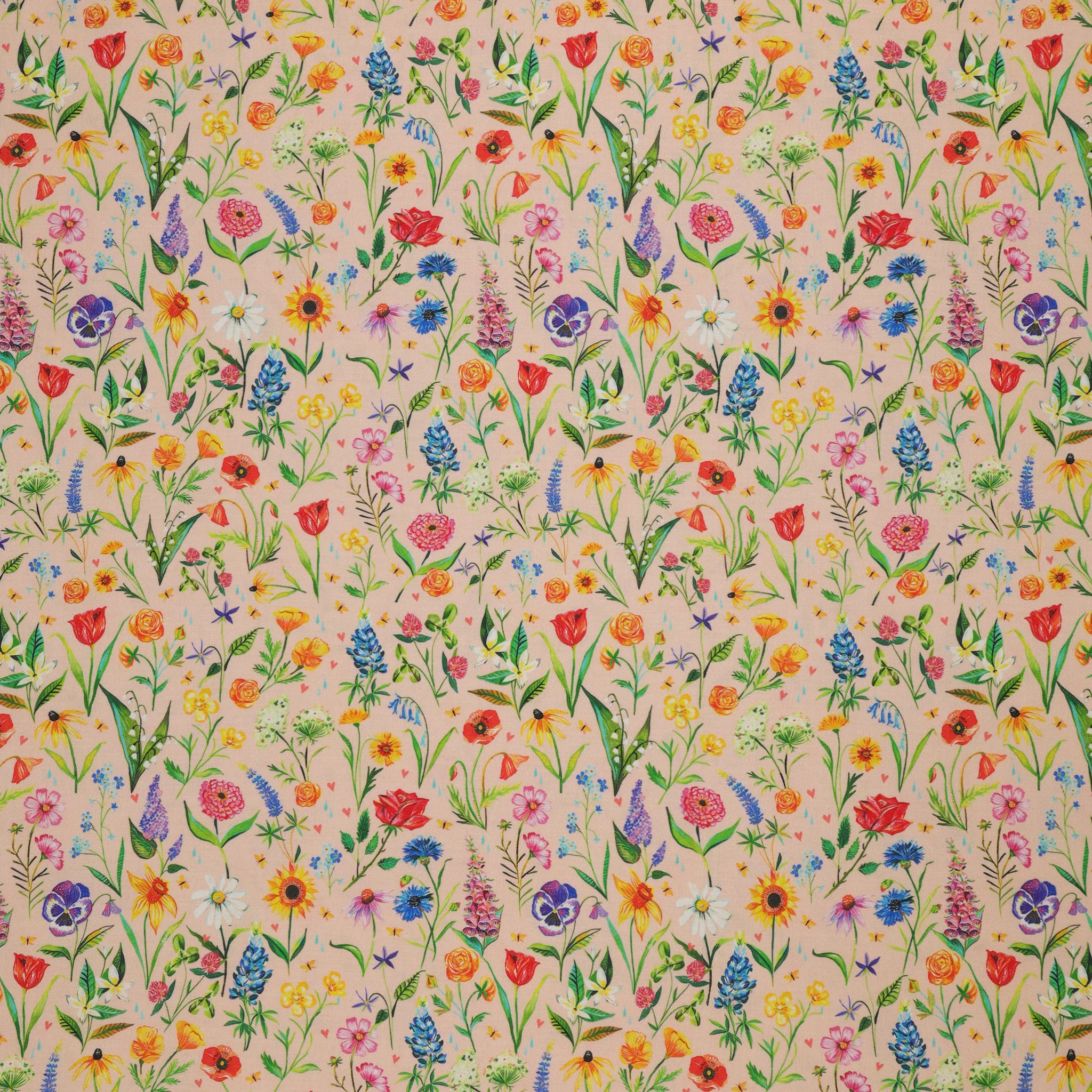 A Prairie Heart Fabric Collection - Meadow Flowers Pale Peach Jam
