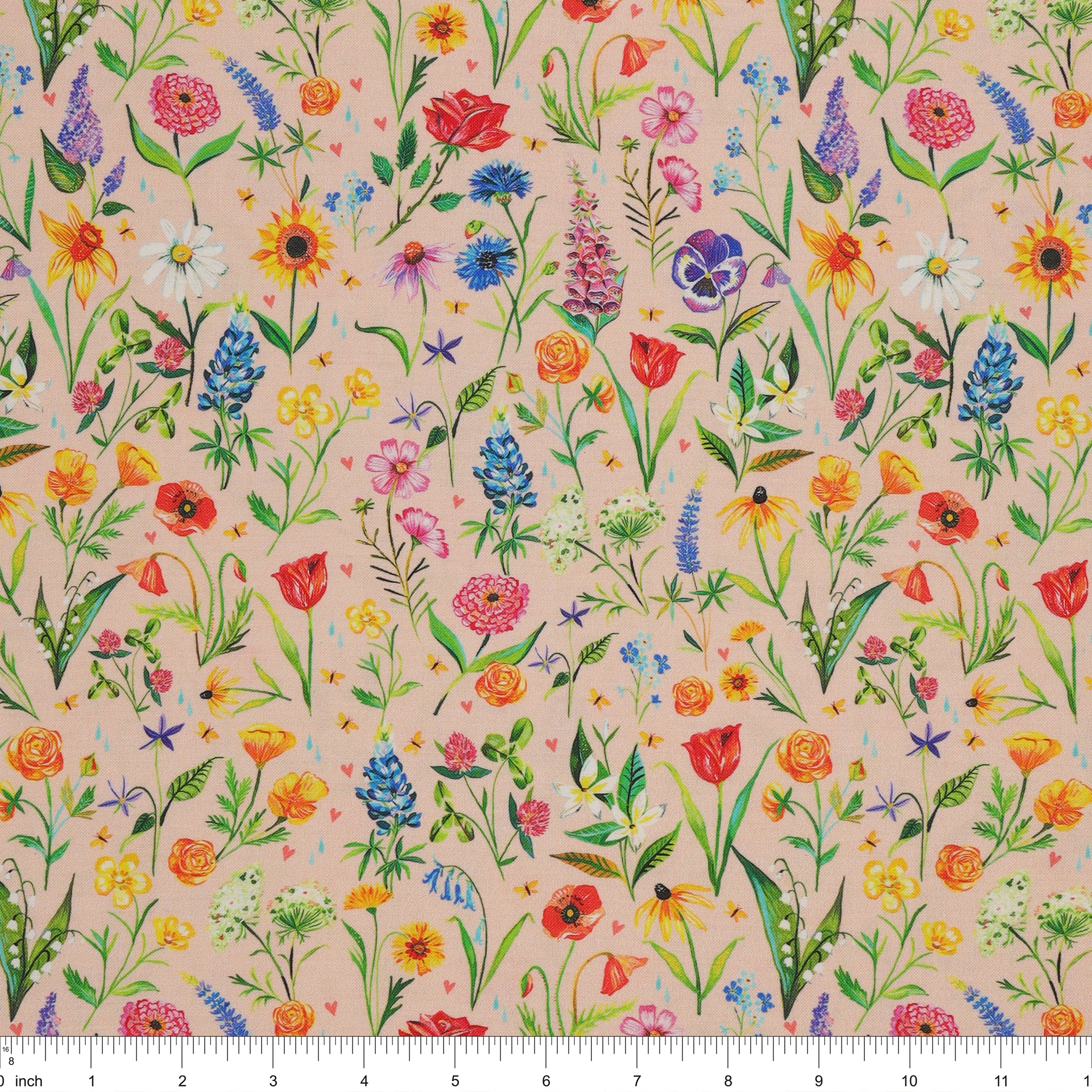 A Prairie Heart Fabric Collection - Meadow Flowers Pale Peach Jam - Image 3