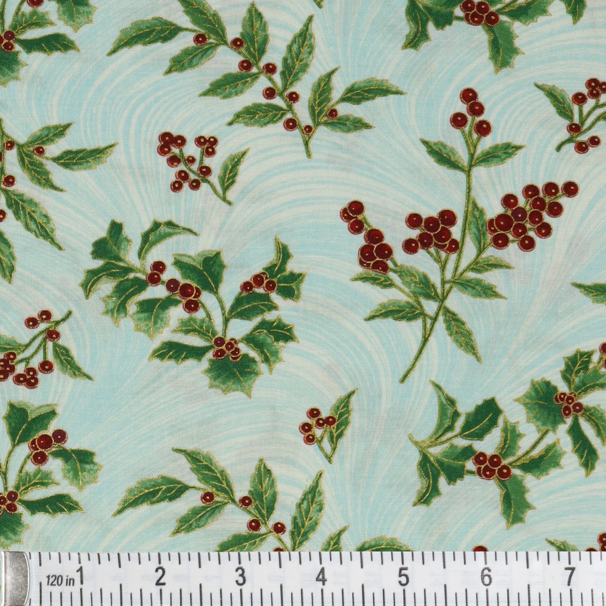 A Winter's Day Fabric Collection - Holly & Waves Aqua - Image 2