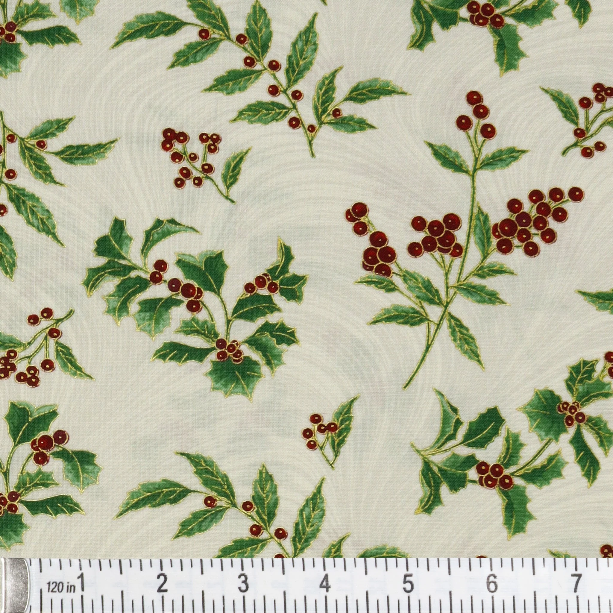 A Winter's Day Fabric Collection - Holly & Waves White - Image 2
