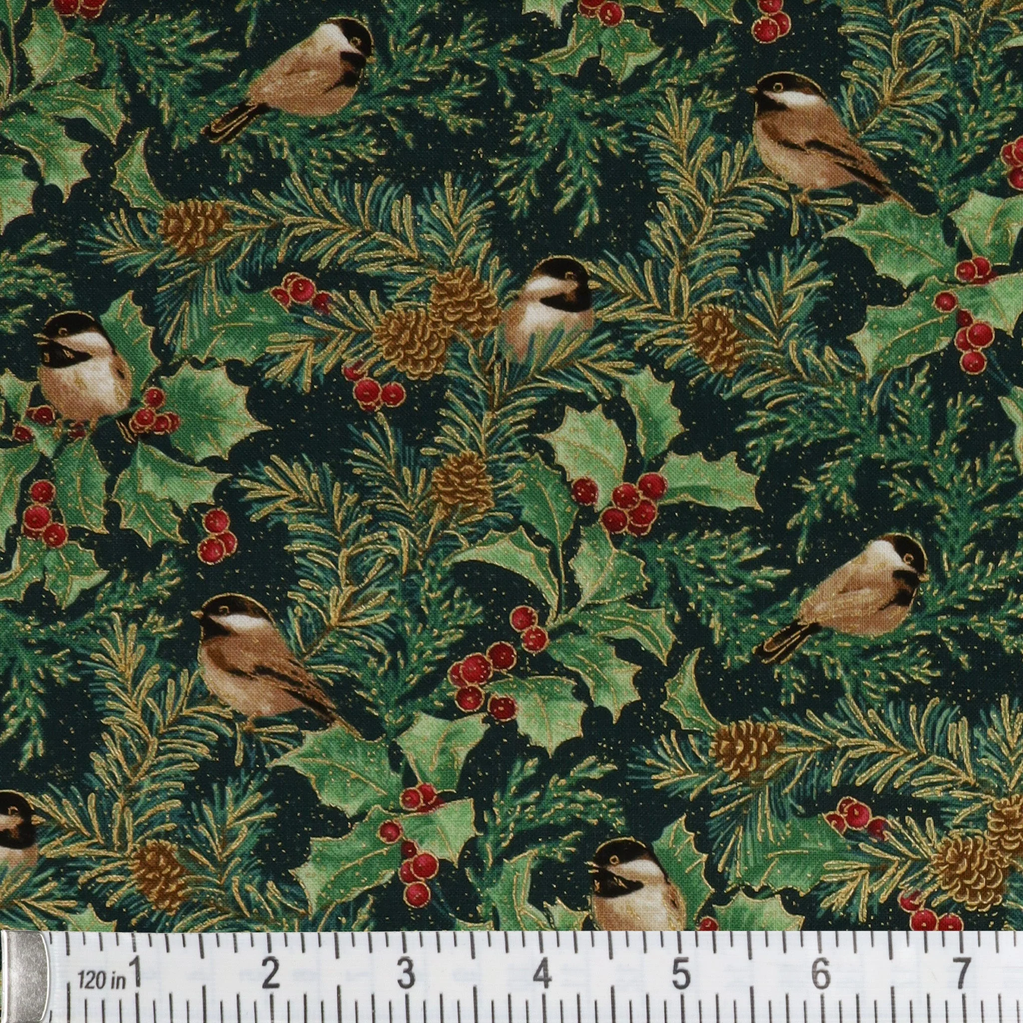 A Winter's Day Fabric Collection - Winter Chickadees Dark Teal - Image 2