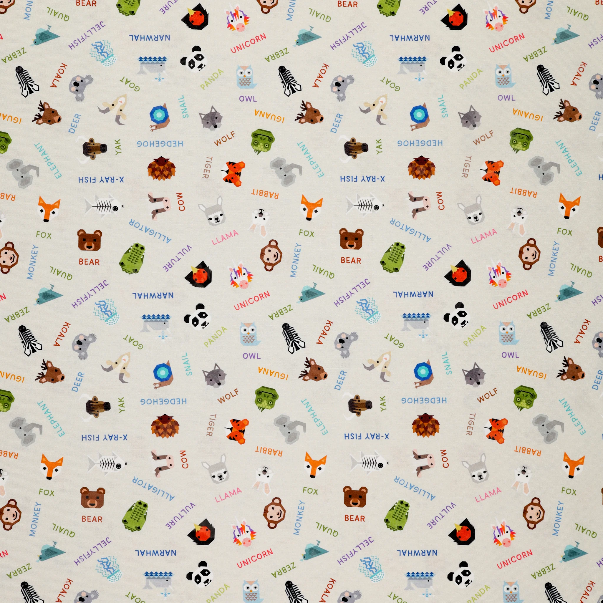 Animal Alphabet Fabric Collection - Animal Names Cream