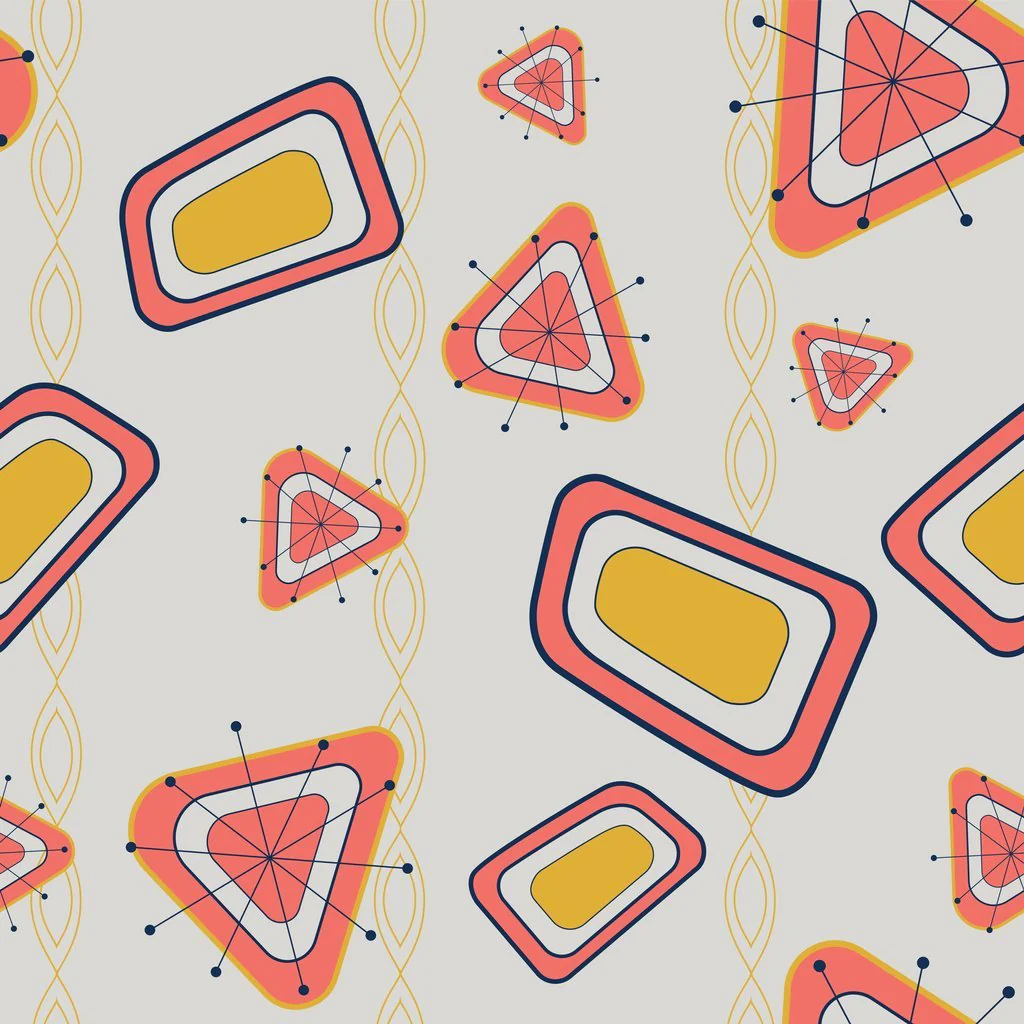 Atomic Geometric Pattern #5 Fabric - Antique White