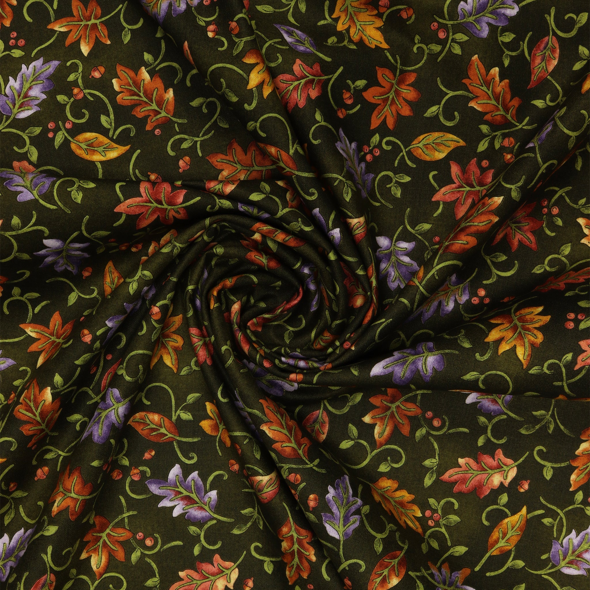 Autumn Breeze Fabric Collection - Dancing Leaves Green - Image 2