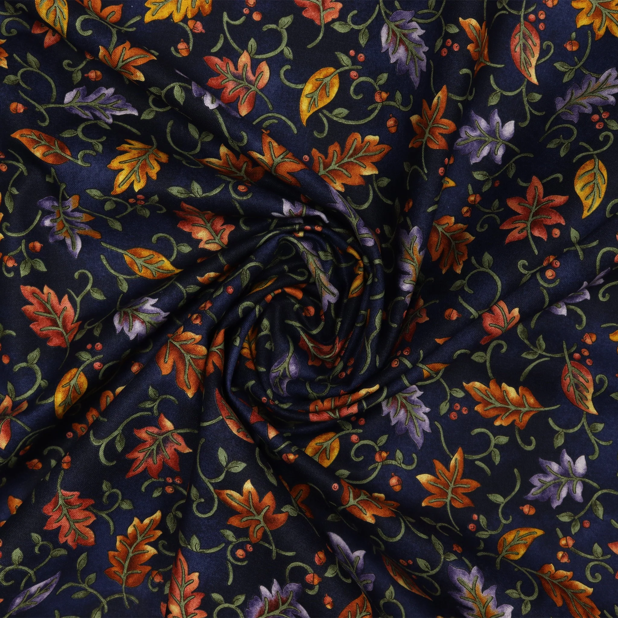 Autumn Breeze Fabric Collection - Dancing Leaves Navy - Image 2