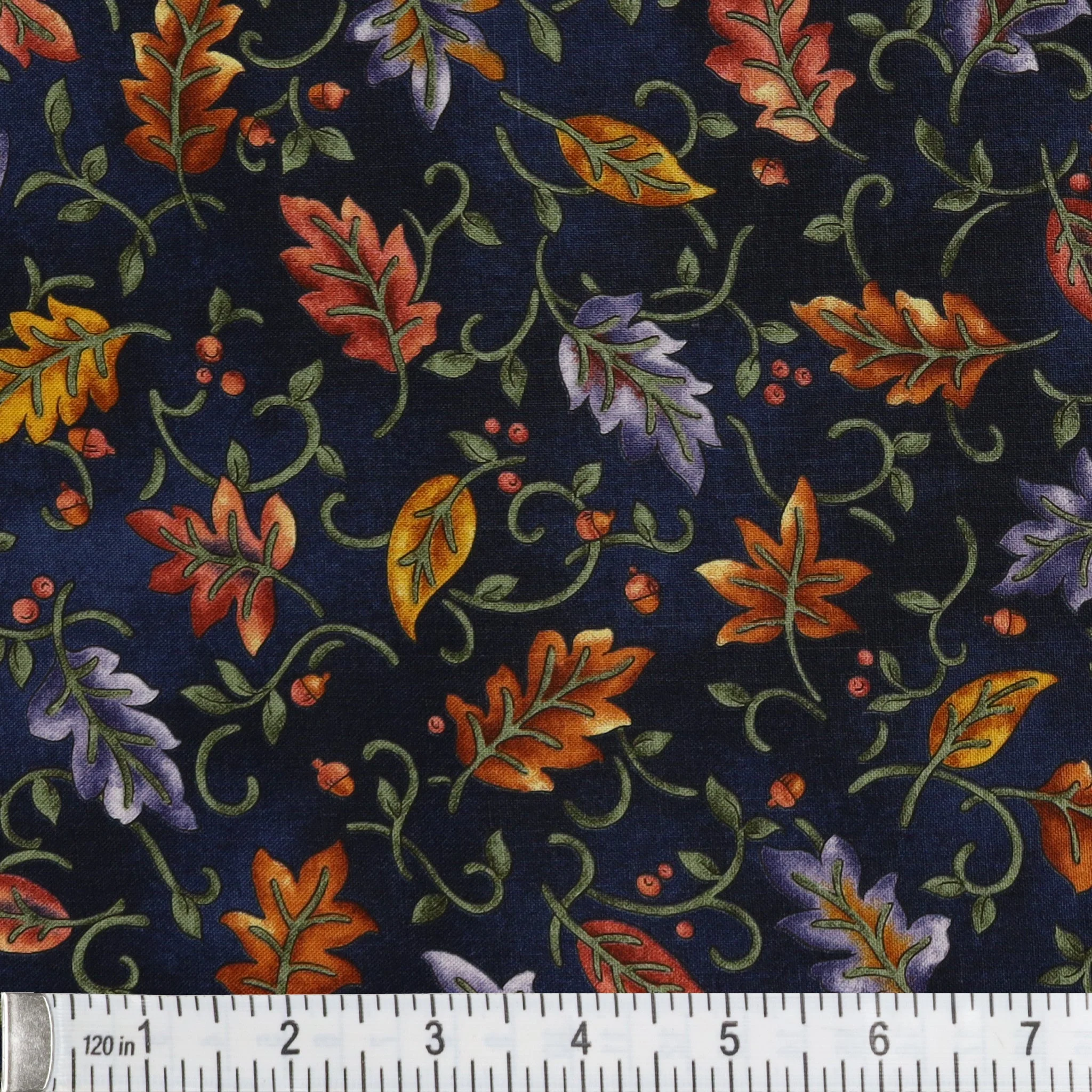 Autumn Breeze Fabric Collection - Dancing Leaves Navy - Image 3