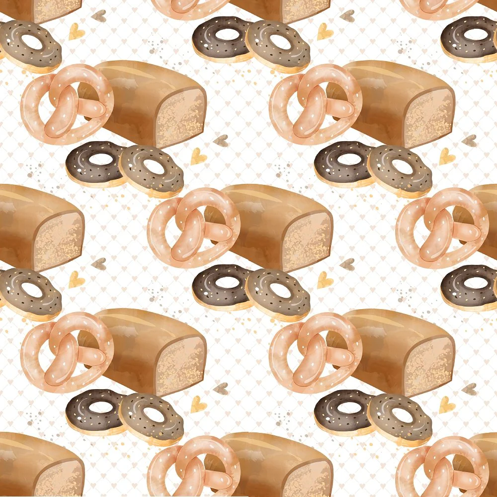 Bakery Desserts on Hearts & Boxes Fabric - Cream