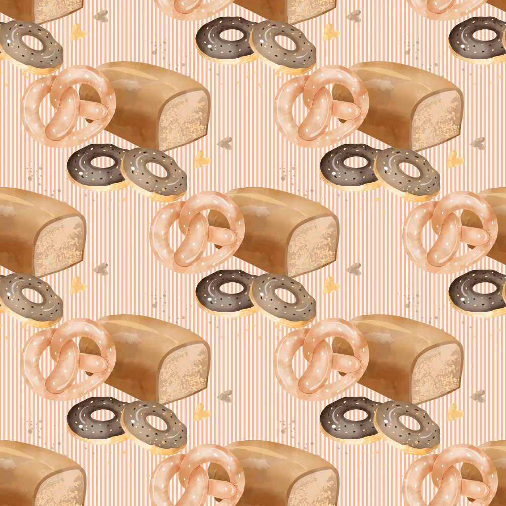 Bakery Desserts on Vertical Striped Fabric - Cream