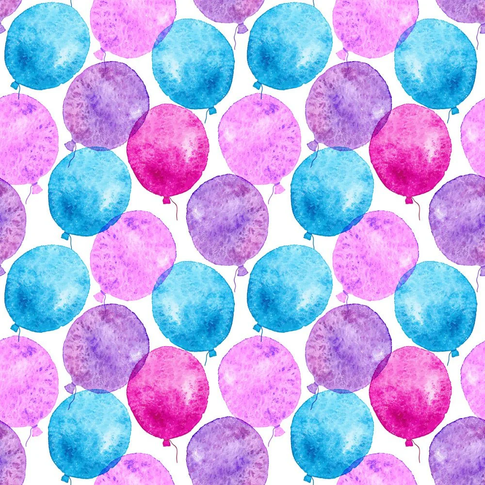 Balloons Allover Fabric - Purple/Blue