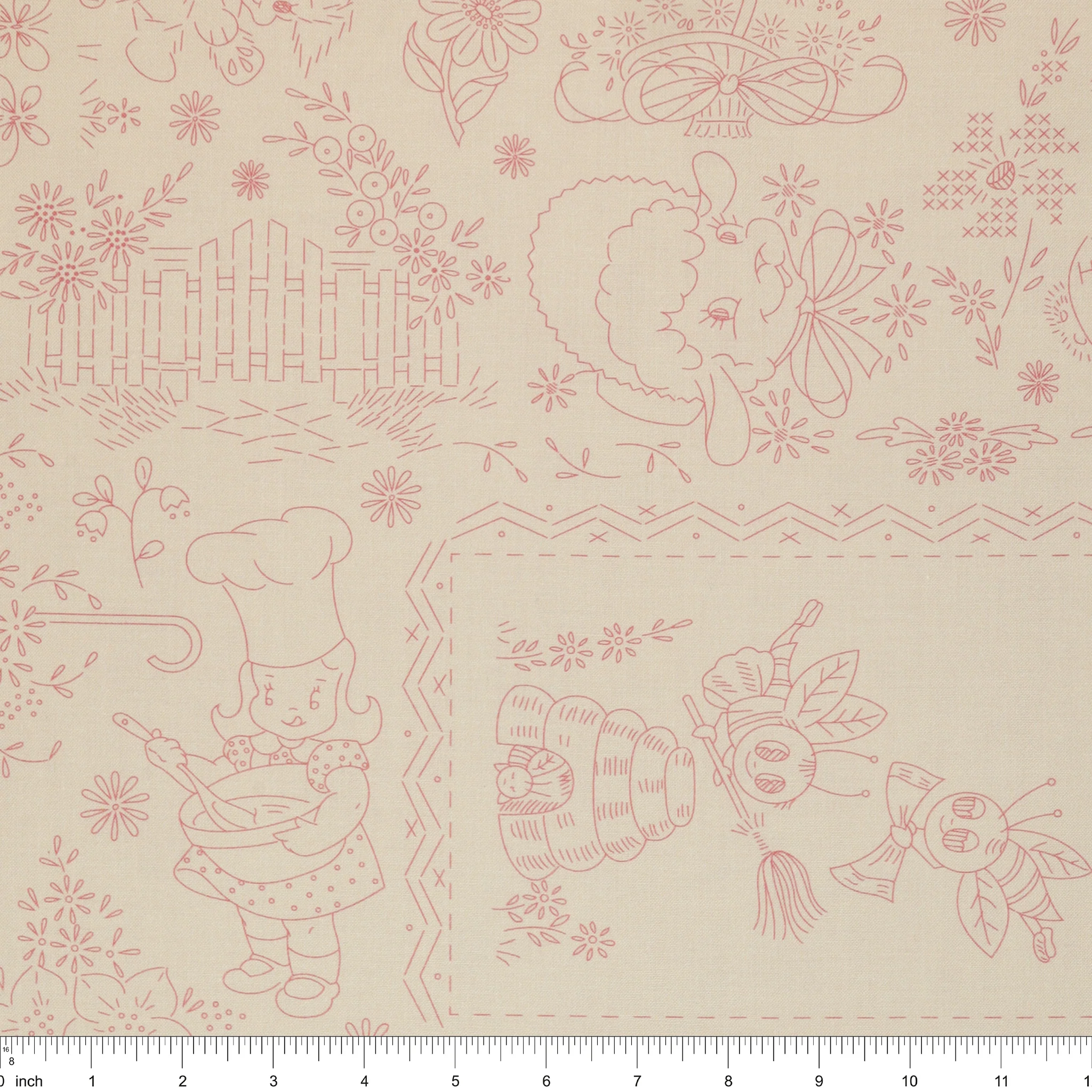 Berry & Sage 108" Wide Quilt Backing - Emroidery Coral - Image 3