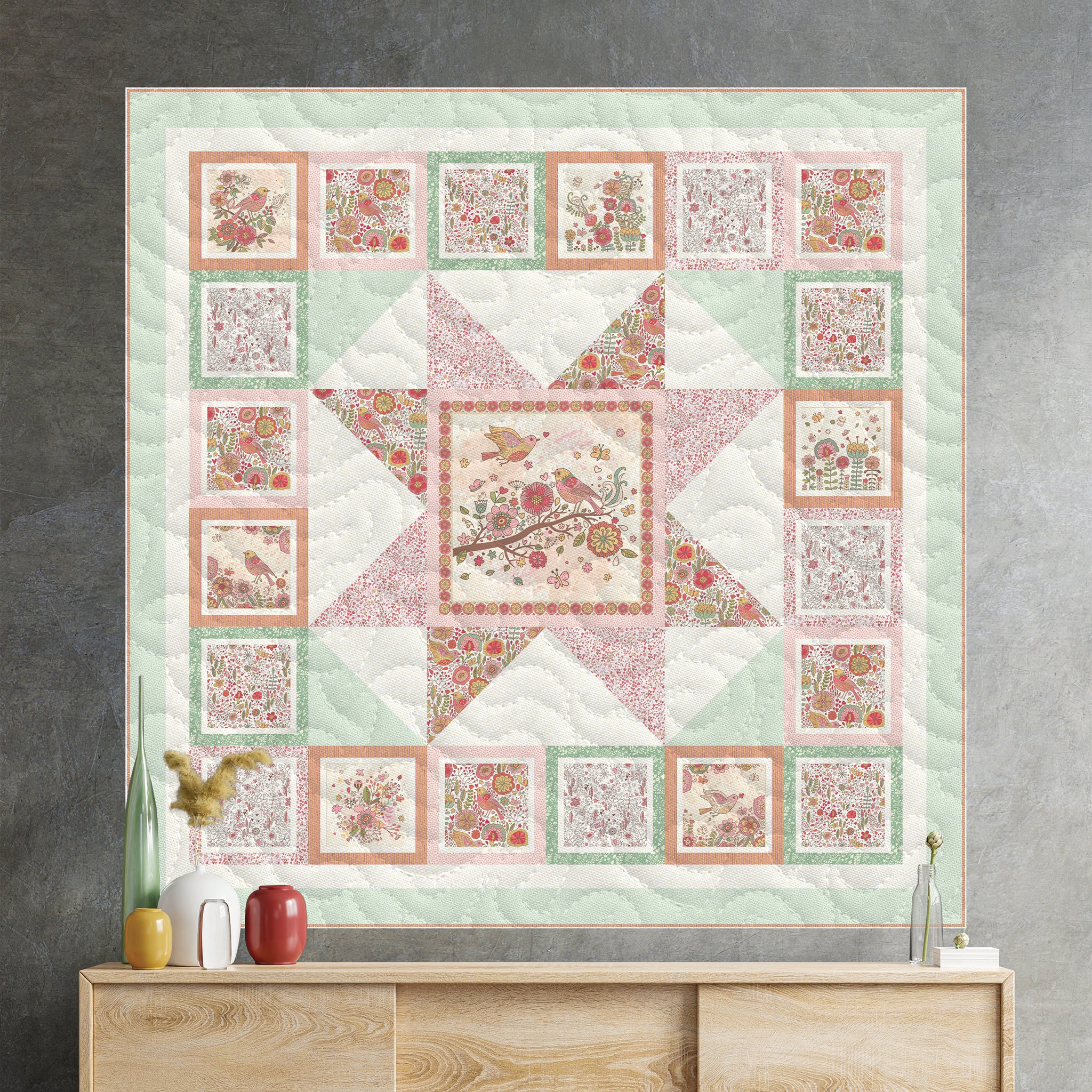 Bird Song Fabric Collection - Nature Walk Panel Rose - Image 3