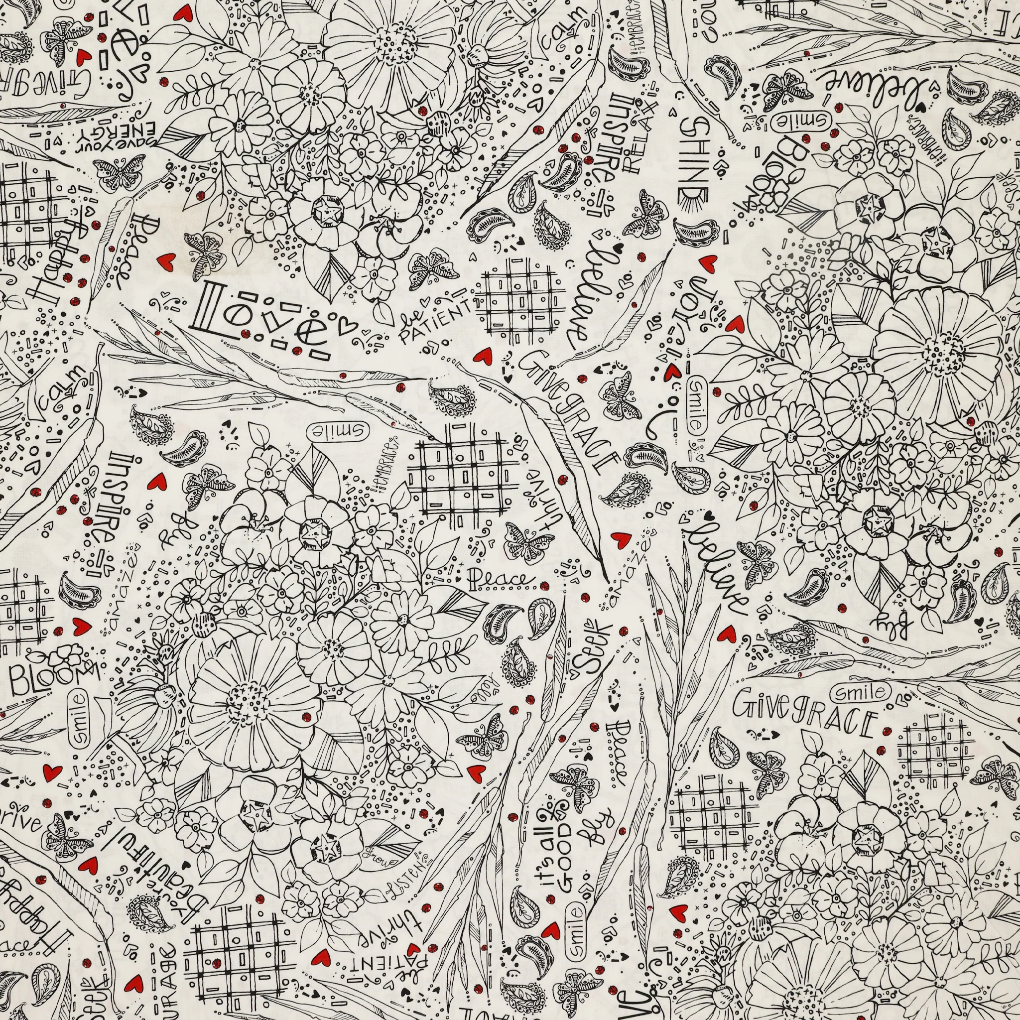 Blooming Doodles Ivory 108" Wide Quilt Backing