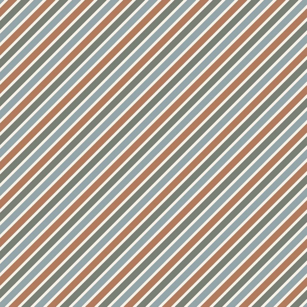 Burnt Orange & Blue Diagonal Lines Fabric