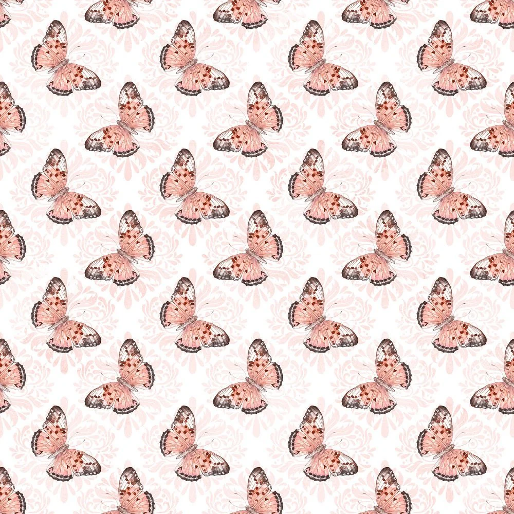 Butterflies on Dourado Adamascado Fabric - Coral