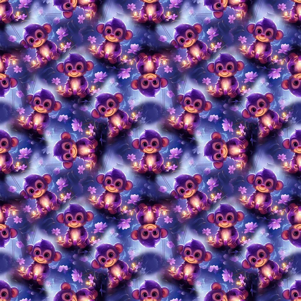 Candlelit Monkey & Flowers Fabric