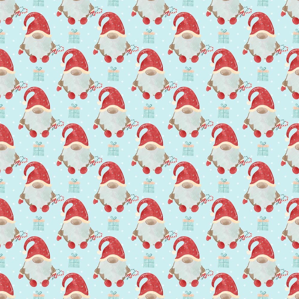 Candy Cane Gnome With Presents Fabric - Blue
