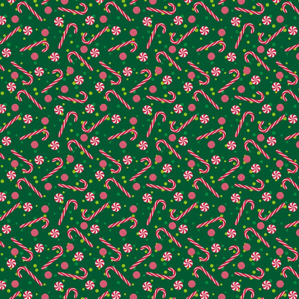 Candy Canes With Peppermints Fabric - Green