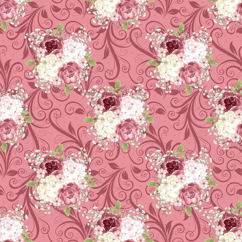 Canyon Rose on Leaves Fabric - Pink