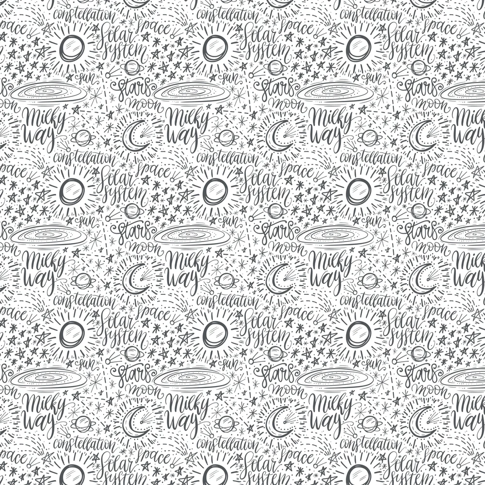 Cartoon Astronomy Drawings Fabric - Gray