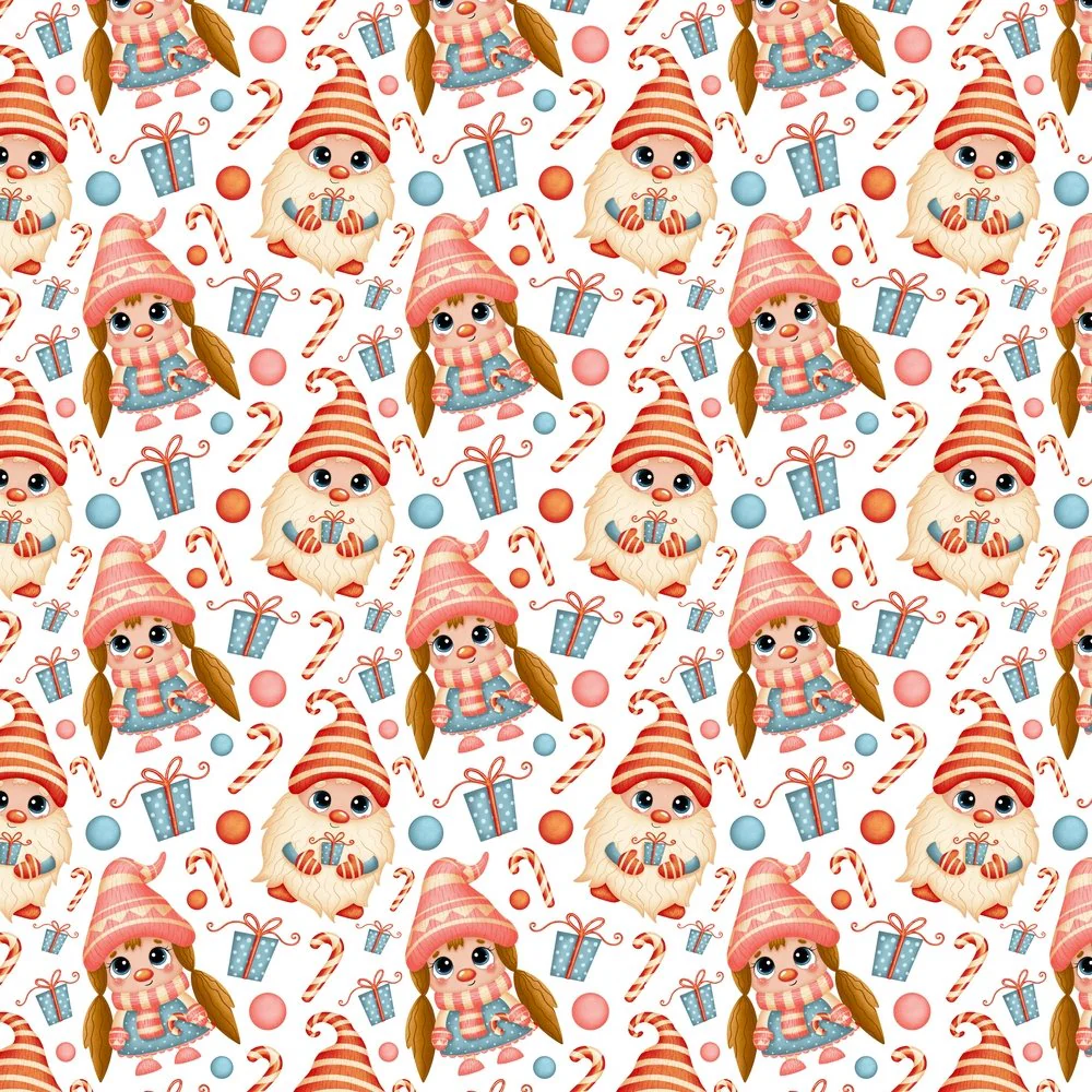 Cartoon Christmas Gnome Party Fabric - Multi