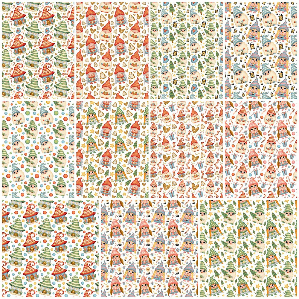 Cartoon Christmas Gnomes Fat Quarter Bundle - 11 Pieces