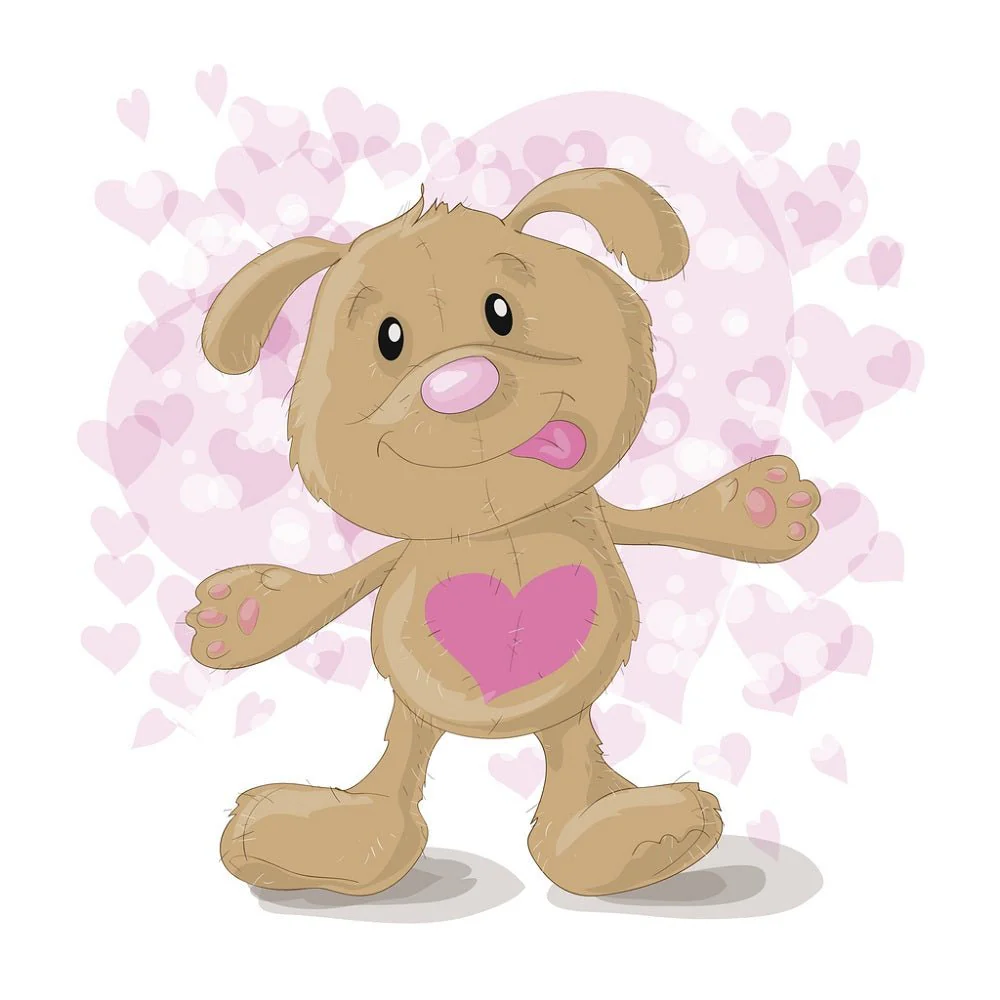 Cartoon Dog With Hearts Fabric Panel