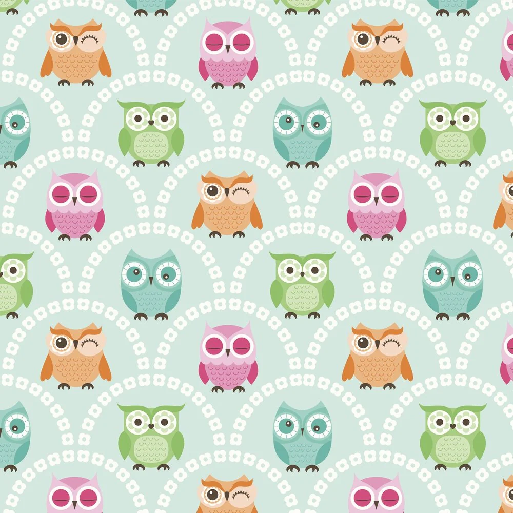 Cartoon Owls With Background Design Fabric - Multi