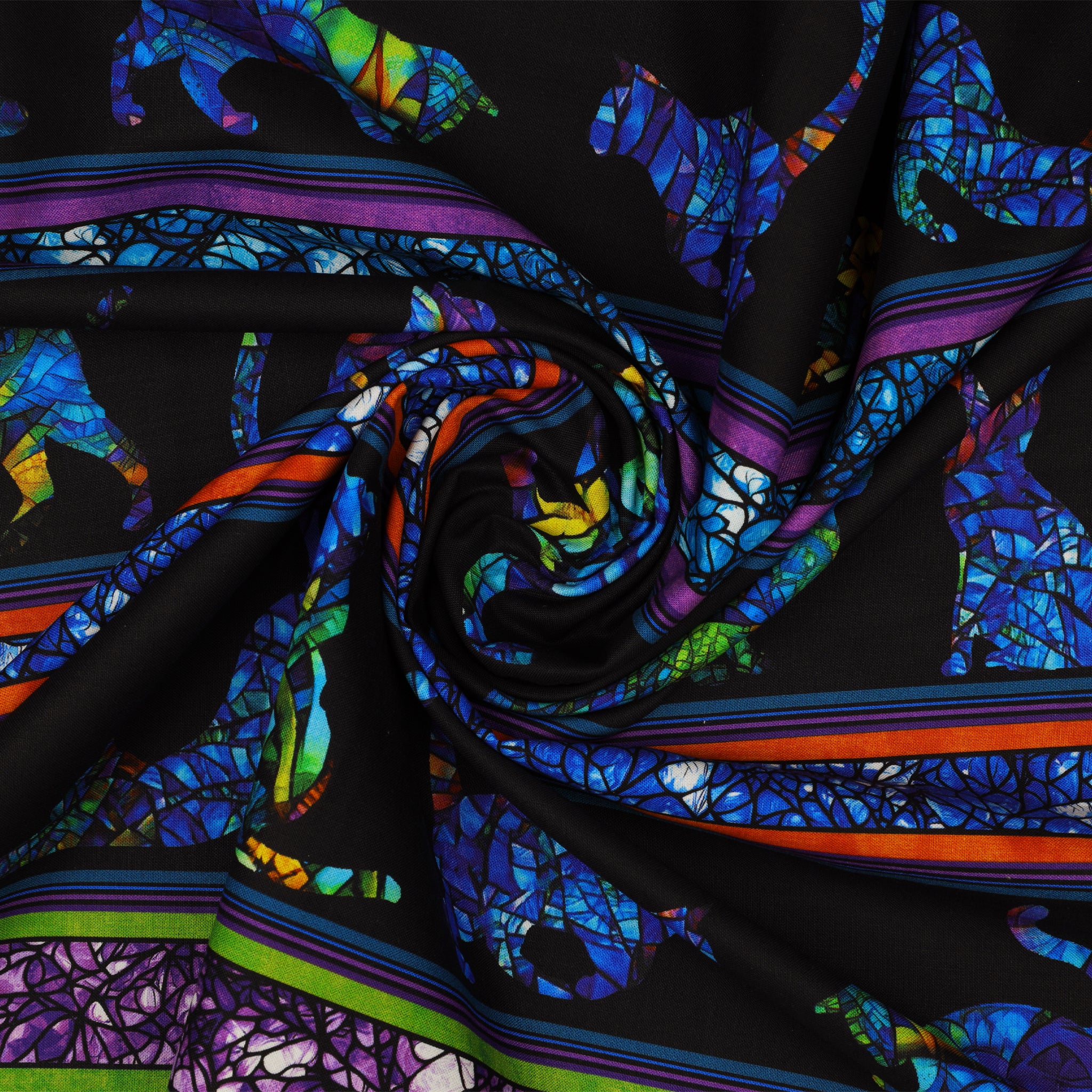 Cat Artistry Fabric Collection - Cat Artistry Stripe Black/Multi - Image 2