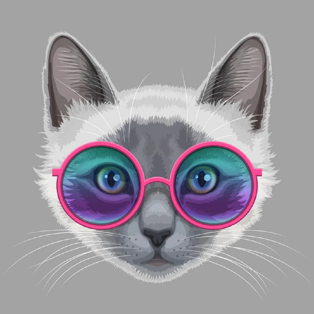 Cat With Eyeglasses Fabric Panel - Gray