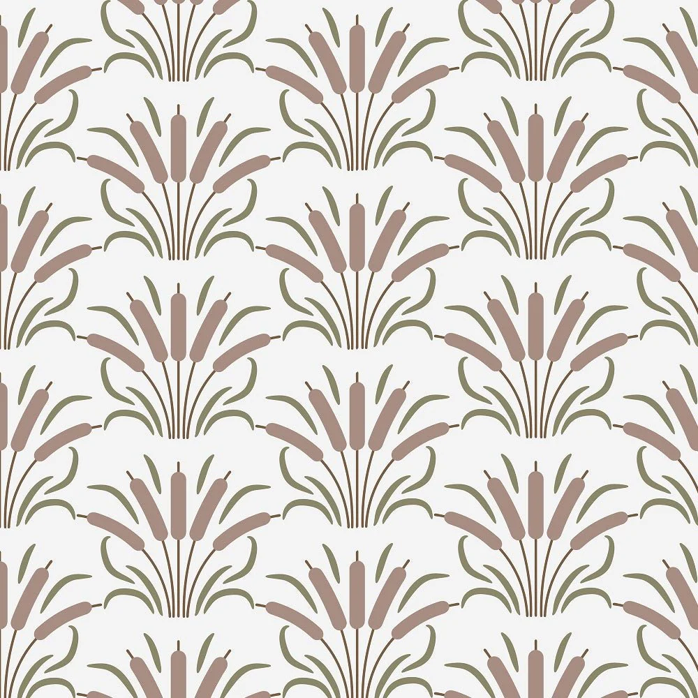 Cattail Cartoon Fabric - White