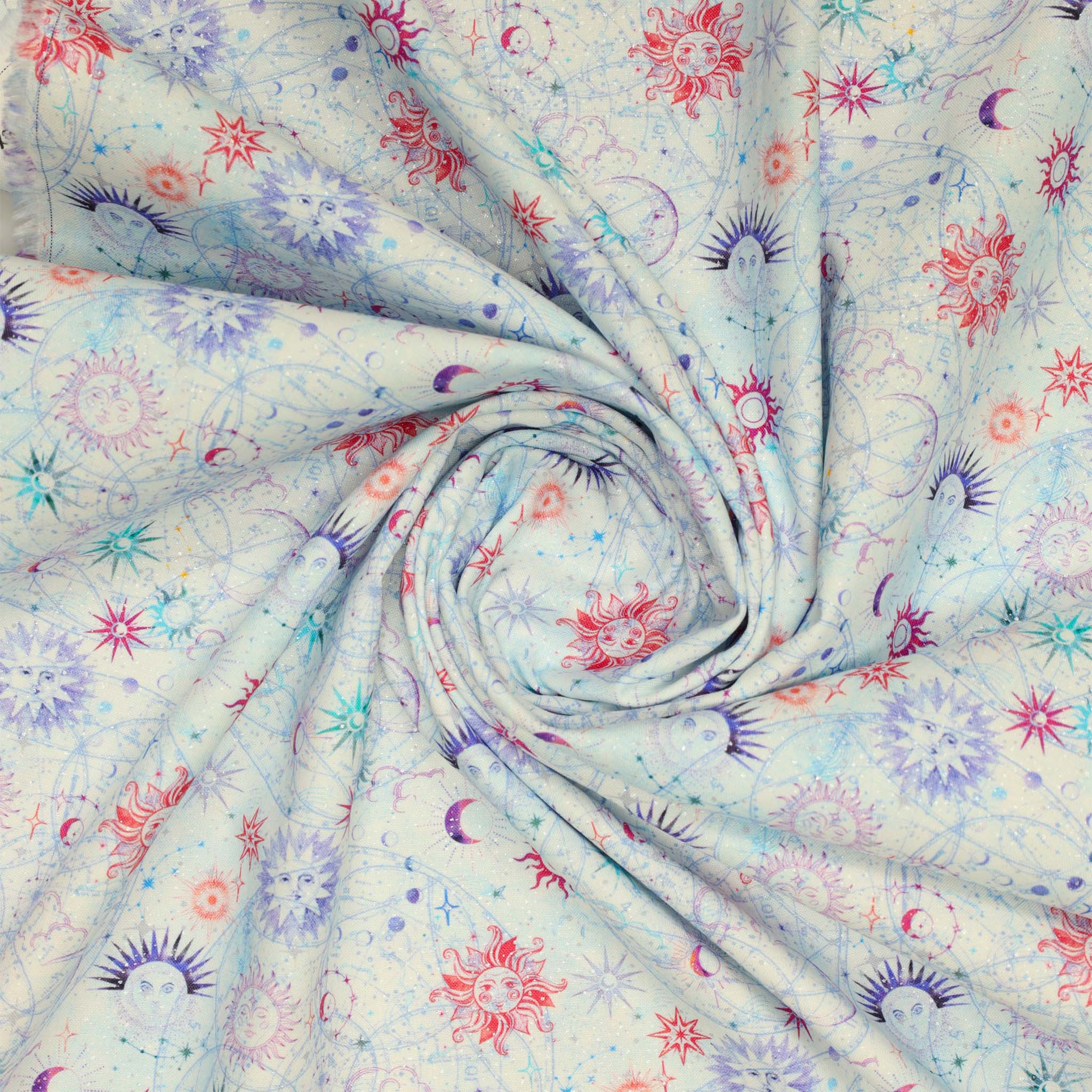 Celestial Skies Fabric Collection - Sun and Moon Light Turquoise - Image 2