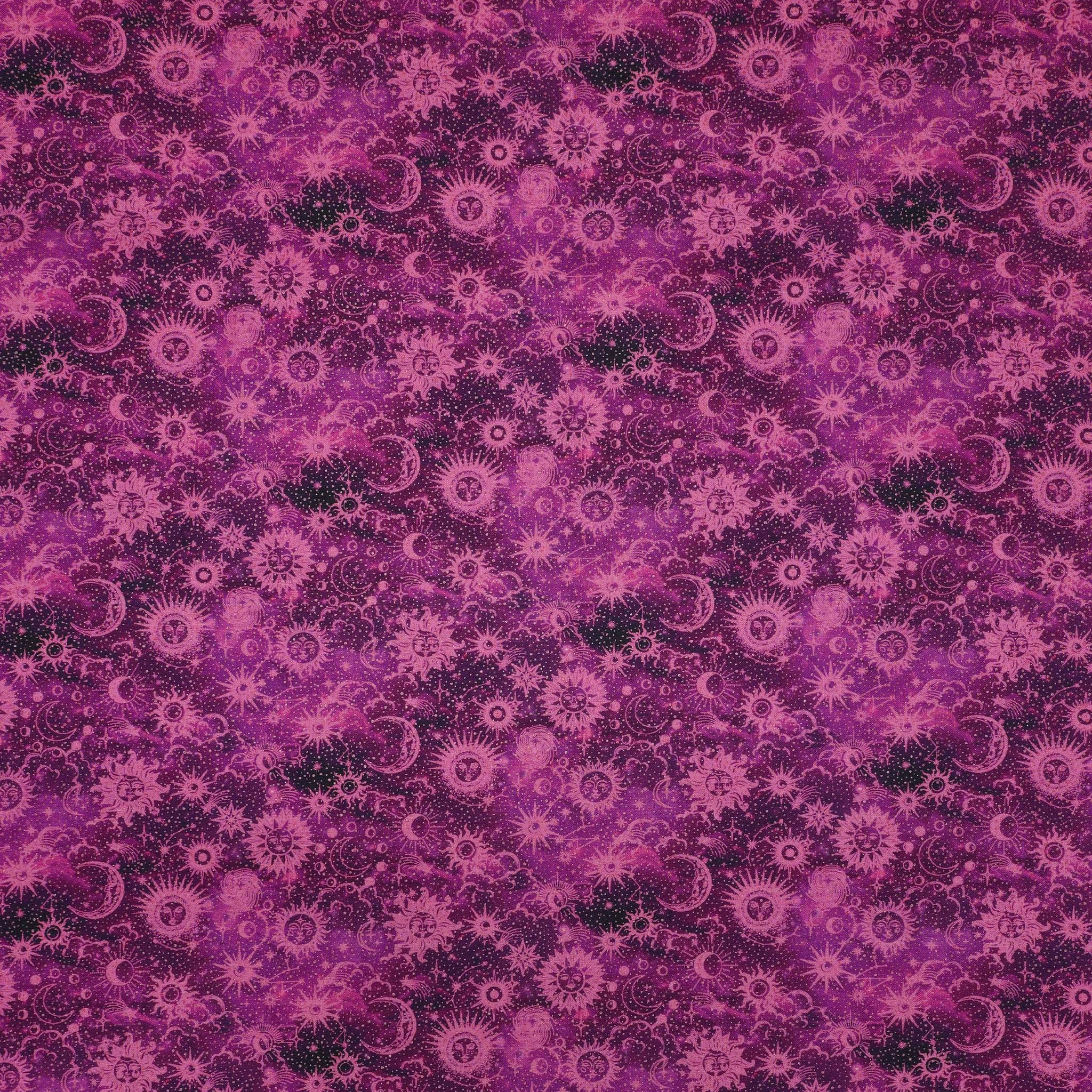 Celestial Skies Fabric Collection - Sun and Moon Tonal Fuchsia