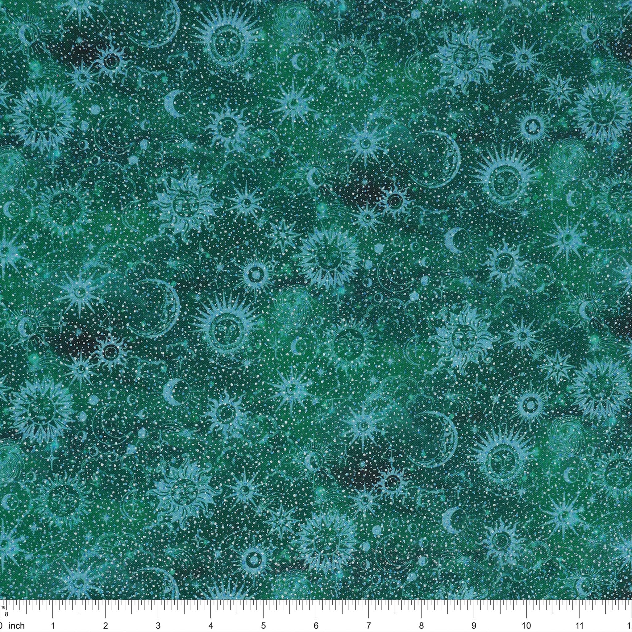 Celestial Skies Fabric Collection - Sun and Moon Tonal Teal - Image 3