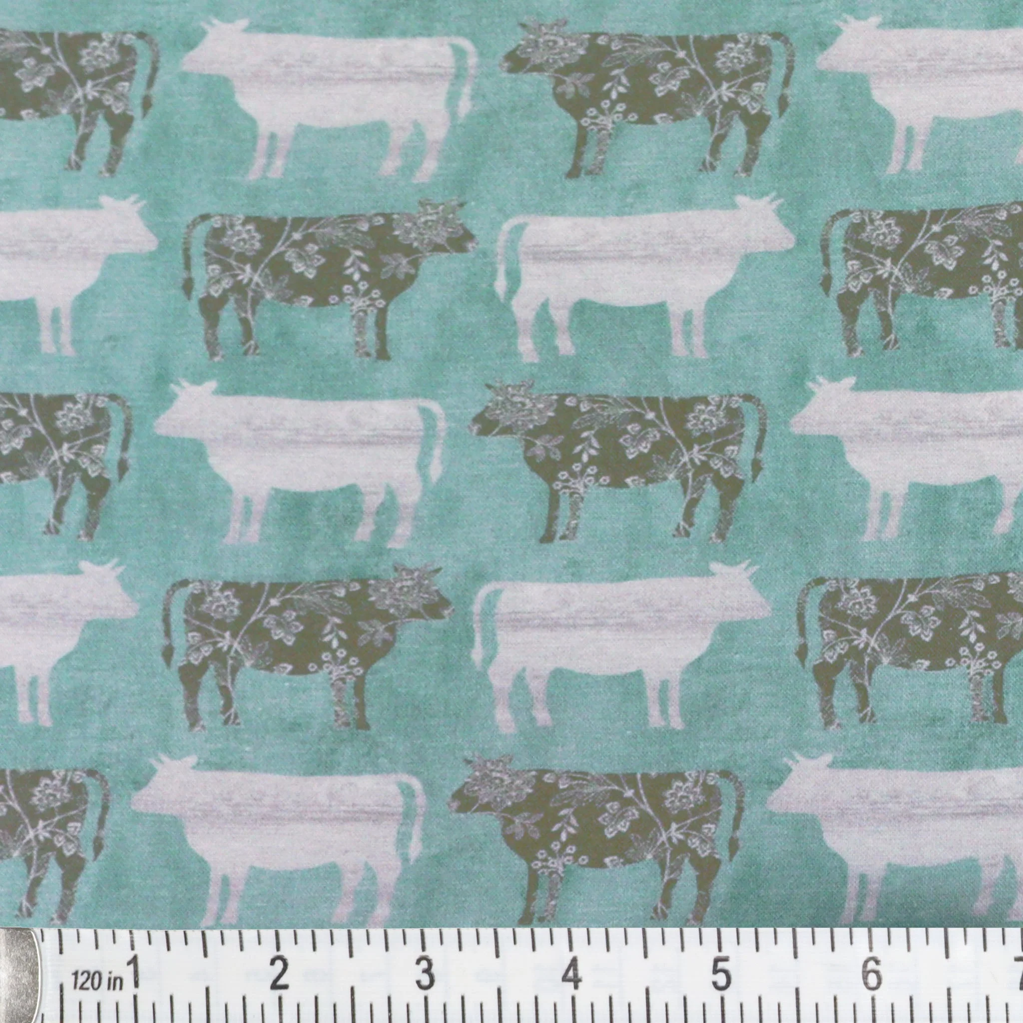 Chalk Barn Fabric Collection - Calico Cows Medium Teal - Image 2