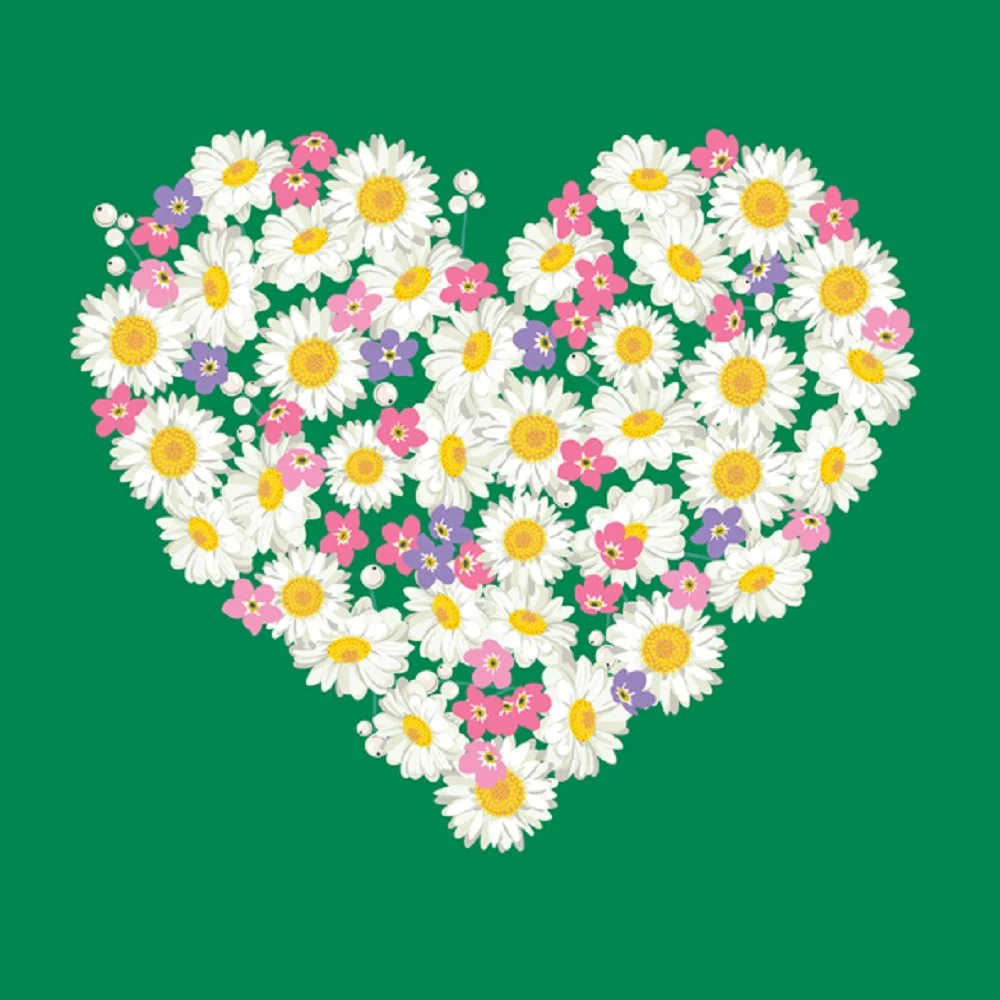 Chamomile And Forget-Me-Not Heart Fabric Panel - Green