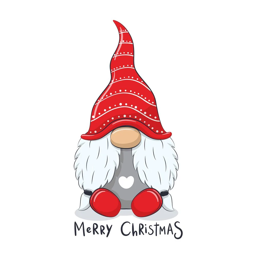 Cheerful Christmas Gnome Fabric Panel - White