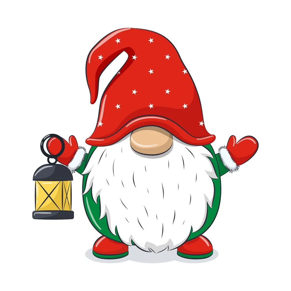 Cheerful Christmas Gnome With Night Light Fabric Panel - White