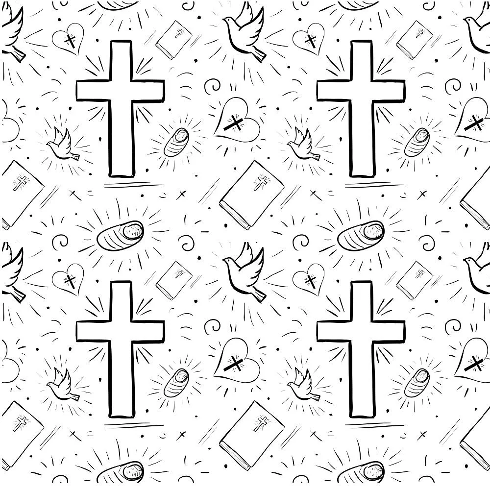 Christian Doodle Icons Fabric