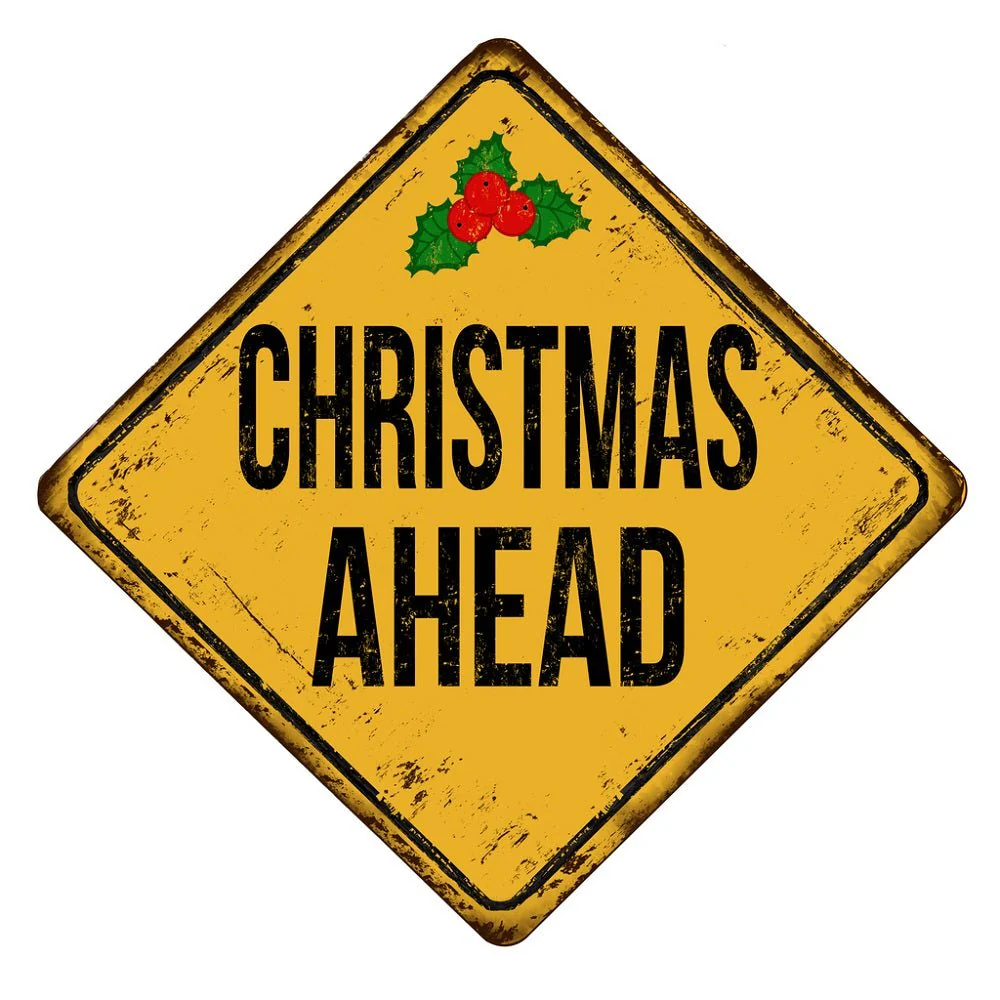 Christmas Ahead Road Sign Fabric Panel
