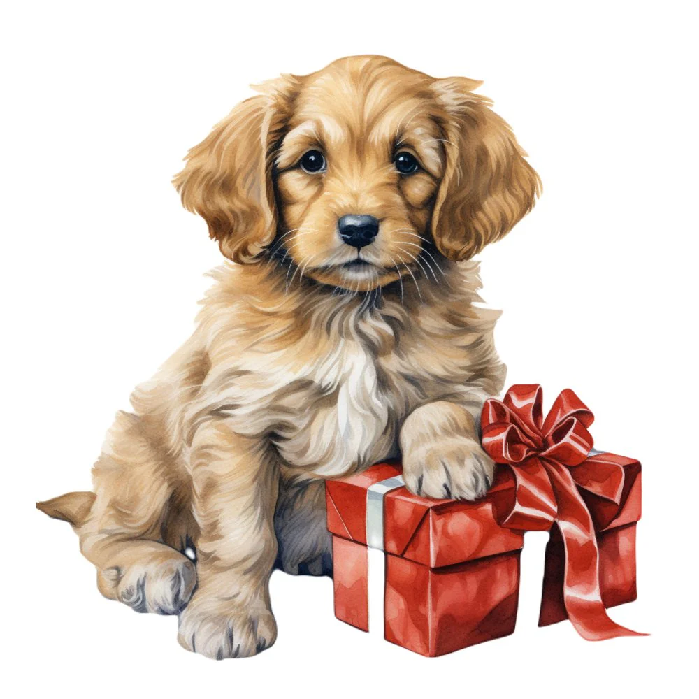 Christmas Animals Puppy #1 Fabric Panel