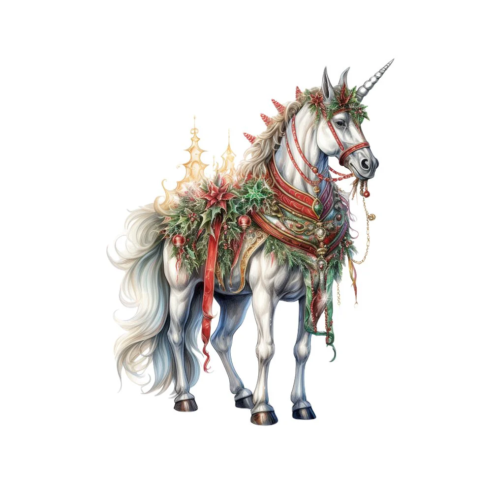 Christmas Animals Unicorn Fabric Panel
