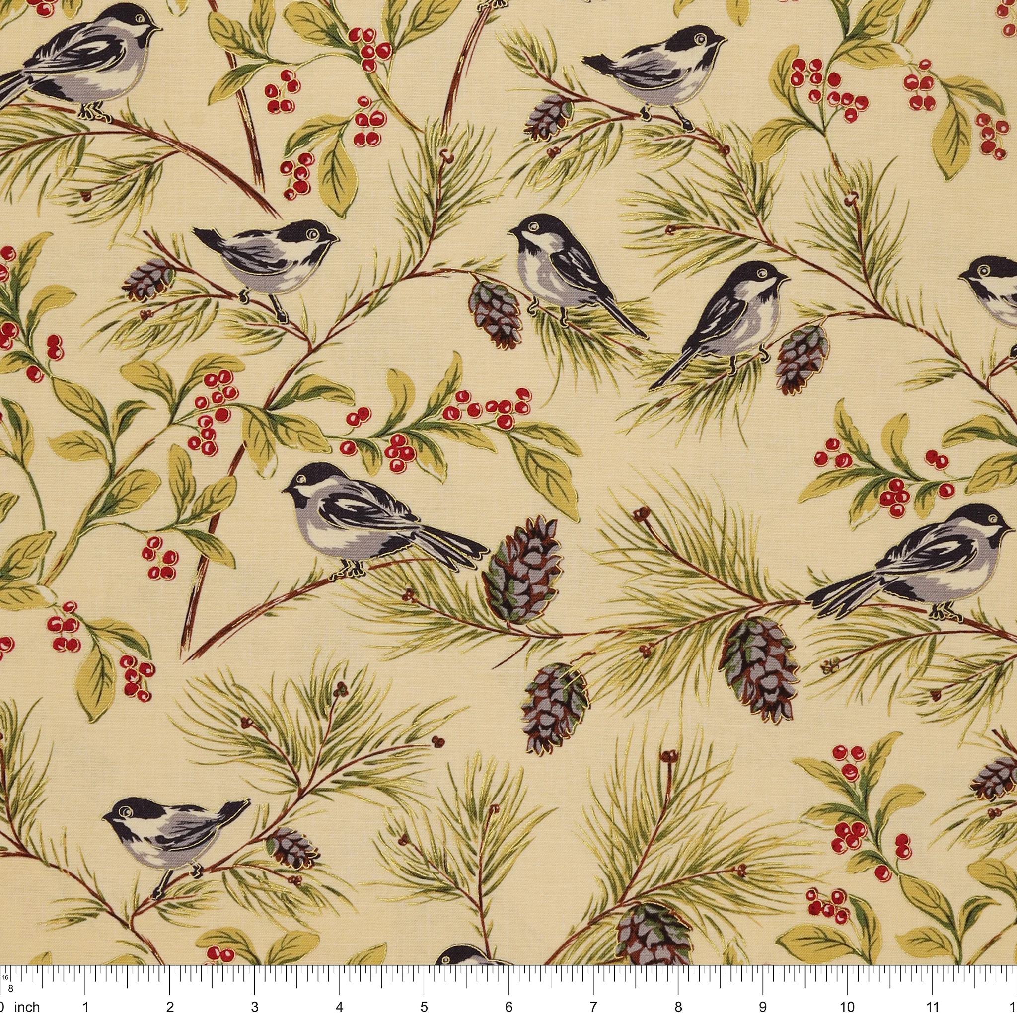 Christmas At Home Fabric Collection - Chickadees Natural - Image 3