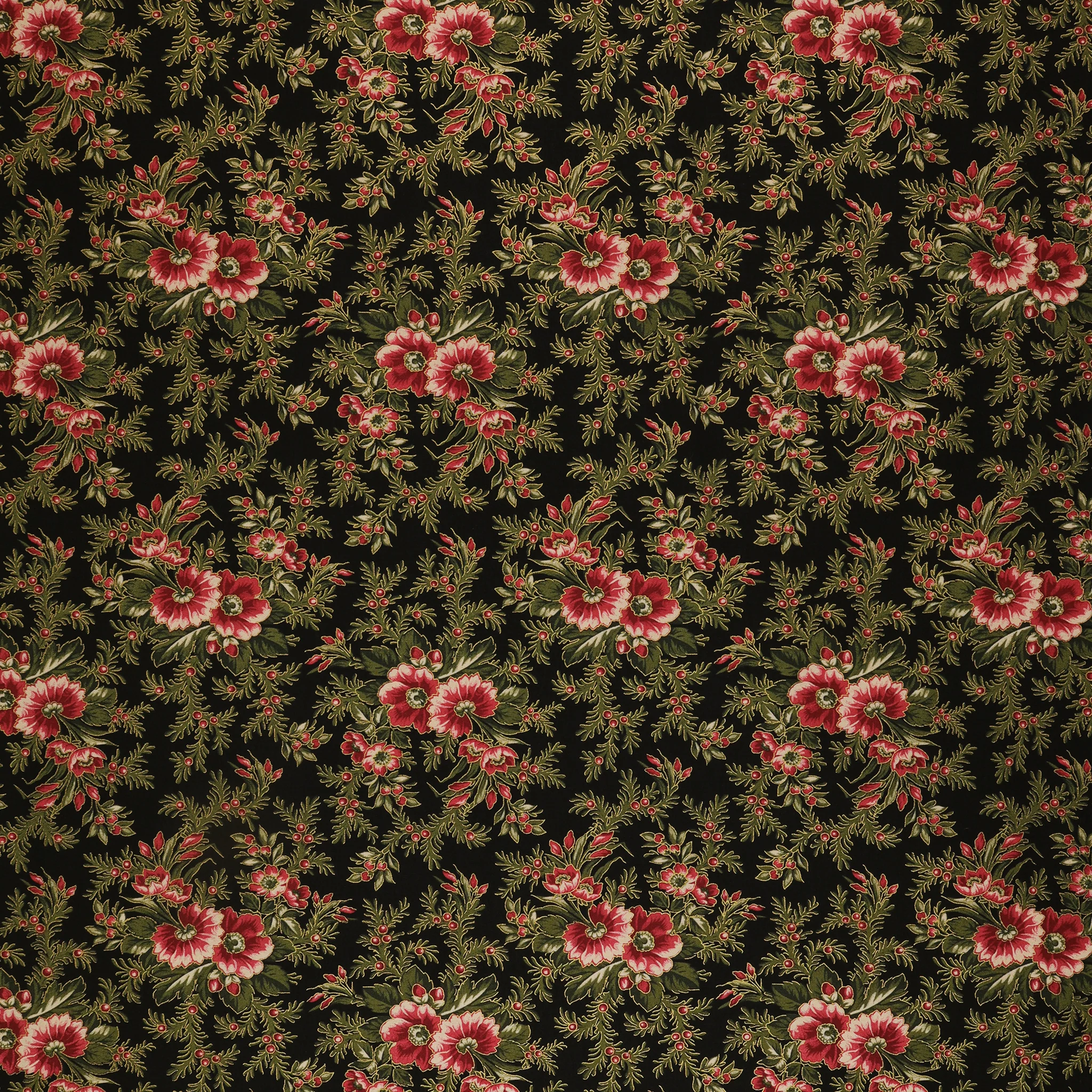 Christmas At Home Fabric Collection - Dalmia Floral Spray Black