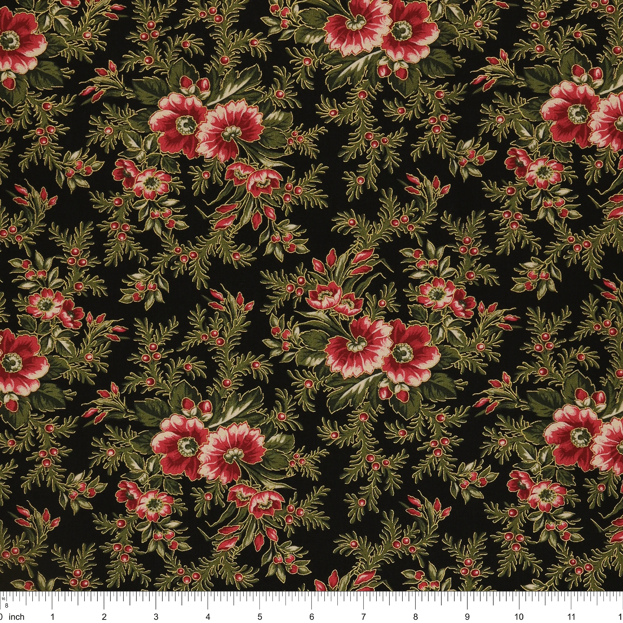 Christmas At Home Fabric Collection - Dalmia Floral Spray Black - Image 3