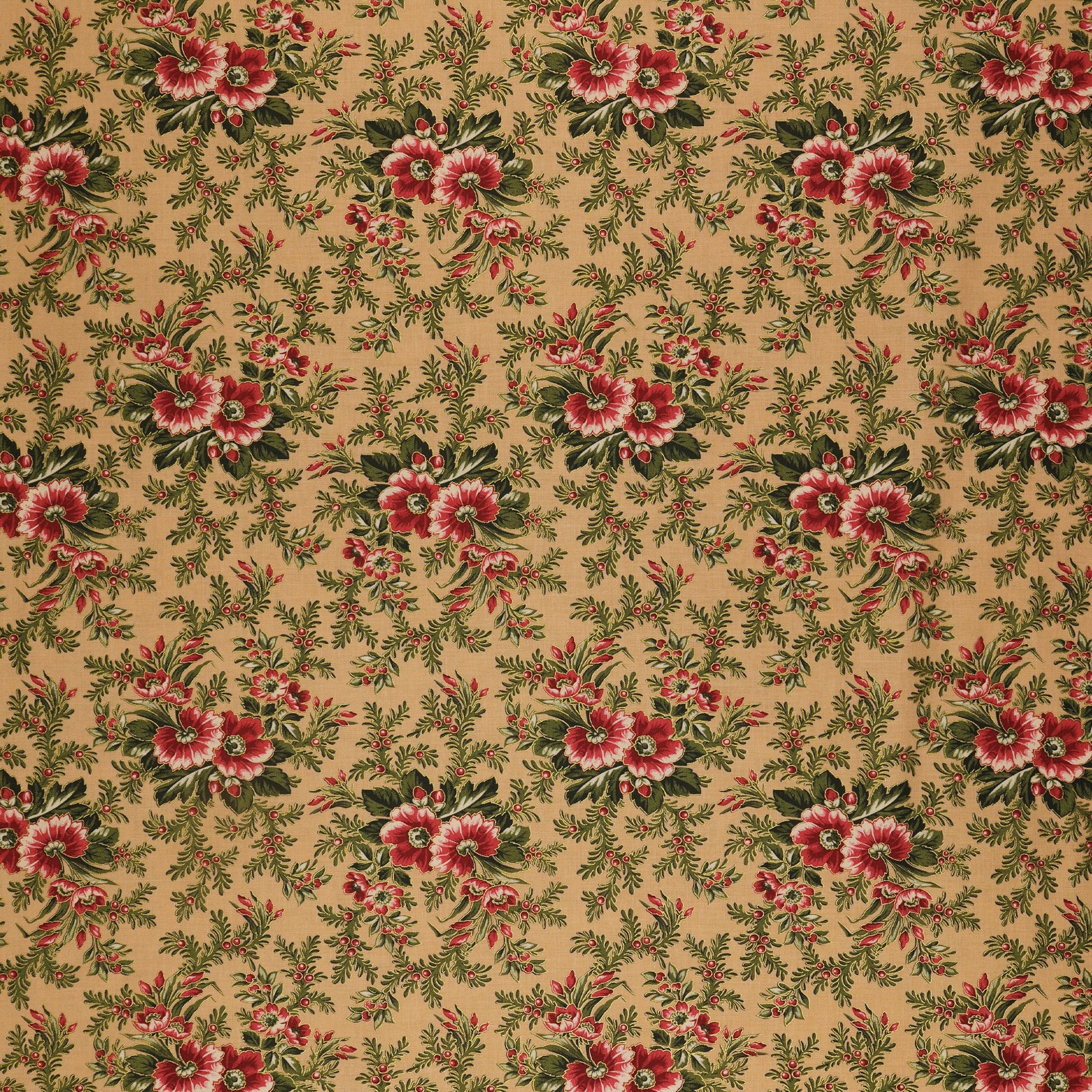 Christmas At Home Fabric Collection - Dalmia Floral Spray Tan