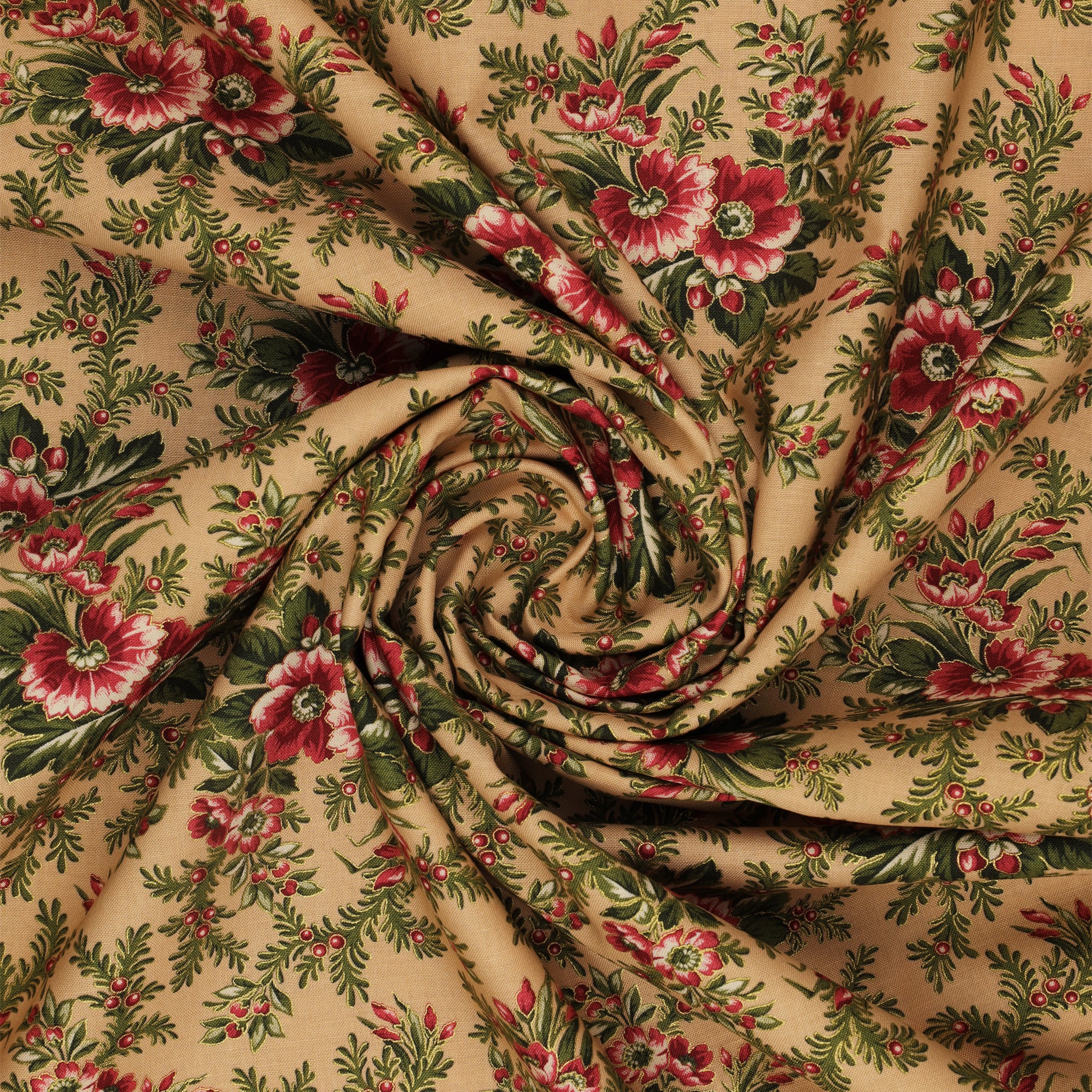 Christmas At Home Fabric Collection - Dalmia Floral Spray Tan - Image 2