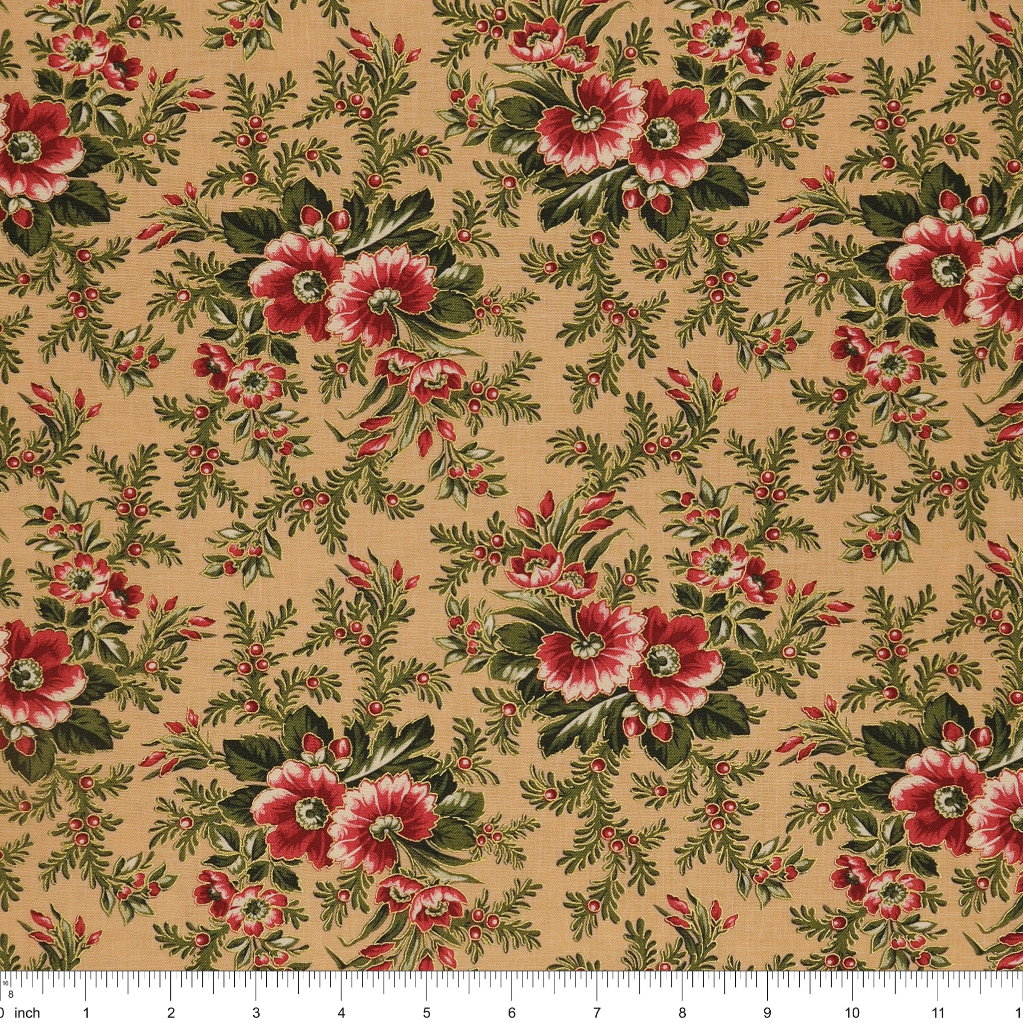 Christmas At Home Fabric Collection - Dalmia Floral Spray Tan - Image 3